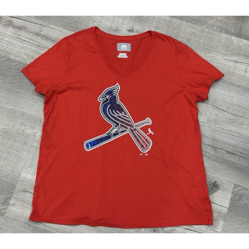 St Louis Cardinals Shirt Womens XXL Red Short Slv V Neck Majestic MLB NWOT
